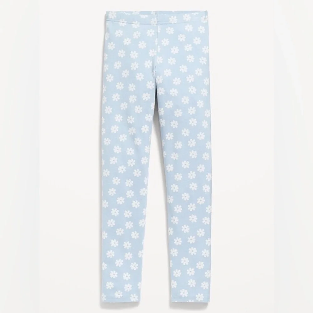 NWT Old Navy Light Blue Daisy Floral Girls Leggings Medium (8)